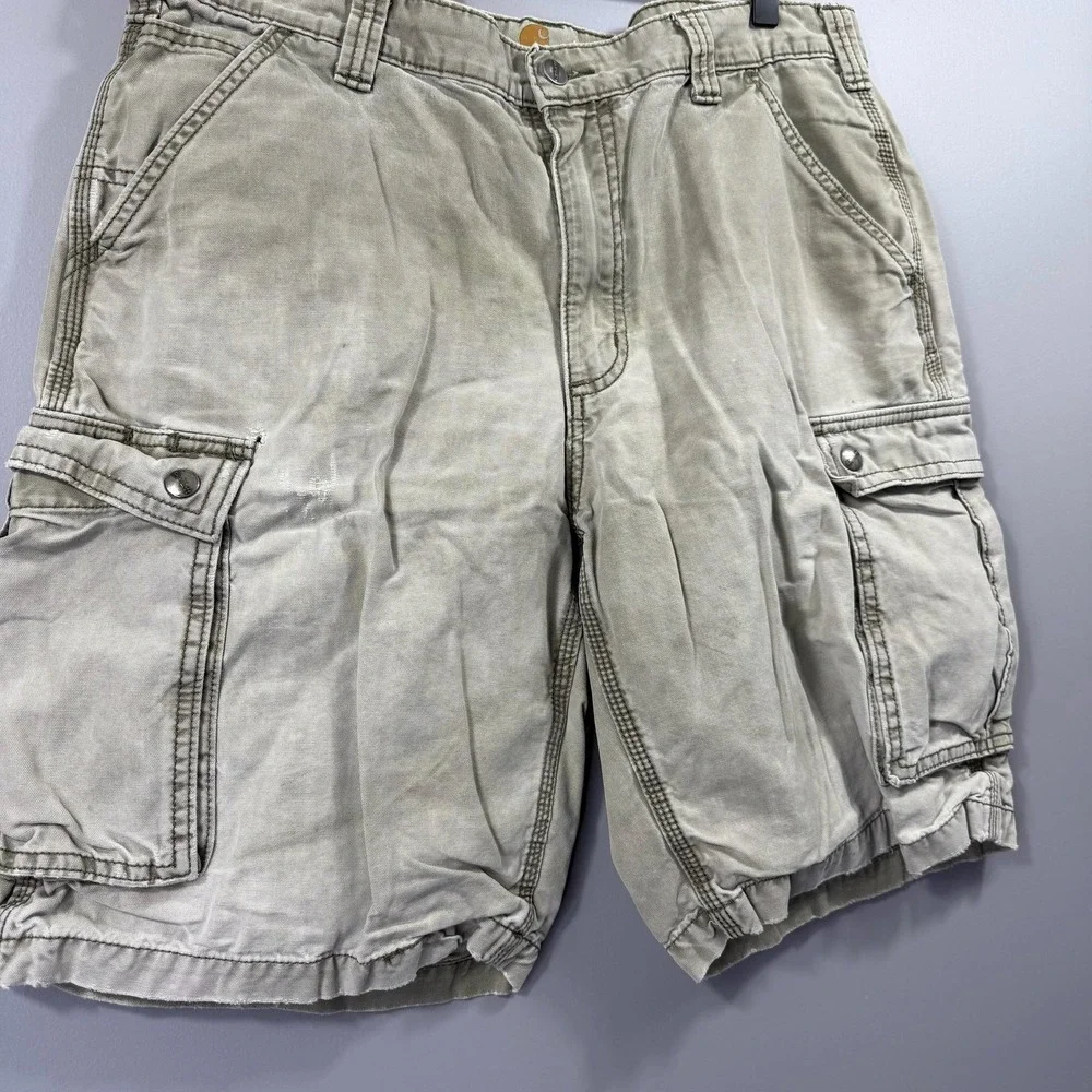 Carhartt Cargo Shorts Mens 36 Beige Relaxed Fit Canvas Workwear Utility Pockets